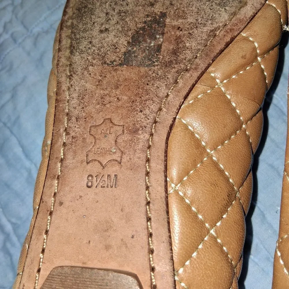 Tory Burch Brown and Cream Quilted Flats 8.5M